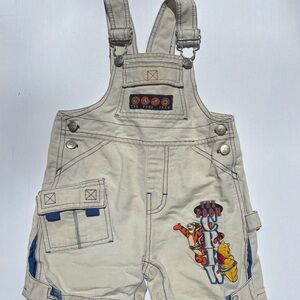 Rare Vintage 90s Disney “The Pooh Crew” Embroidered overalls - Khaki + Blue